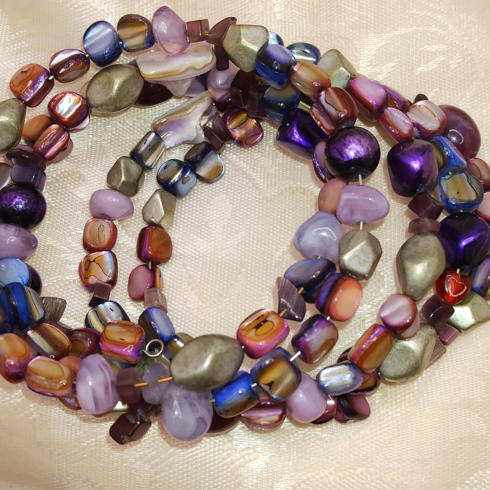 Multi Color Stone ,Beads ,Shell Wire Bracelet. Can Adjust For All Sizes.